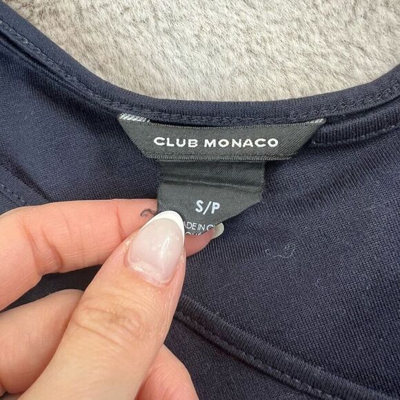 Club Monaco Dress Spagetti Strap Size S Navy Blue Double Layered Cinched Waist - Picture 4 of 11